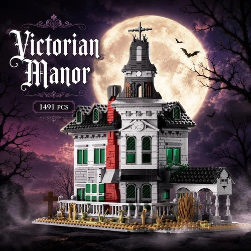 Gothic Victorian Manor Haunted House Building Set Blocks, Vintage Villa Archi...