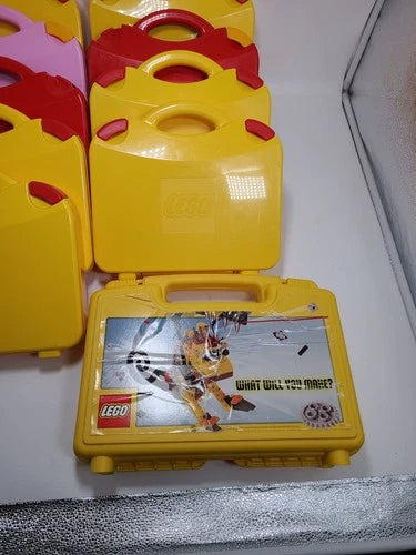 LEGO Yellow, Red, Pink Plastic Carrying Case Storage Box Lot Of 10