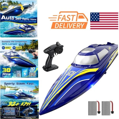 Upgraded 14 Inch RC Boat for Kids Blue Color with Auto Self Righting Hull