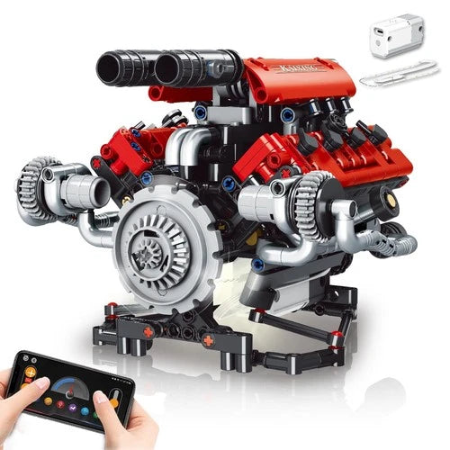 8-Cylinder V8 Engine Model Kit - STEM Building Blocks with Motor, LED & APP Cont
