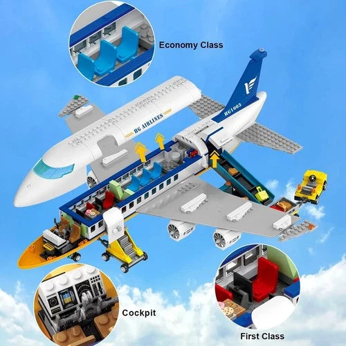 City Passenger Airplane Building Set w- LED Light, 901 PCS Plane Building Blocks