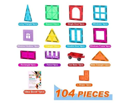 Special Edition-Magna Tiles 104-Piece Colored Magnetic Building Tiles NIBOX