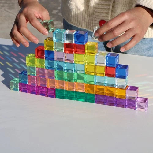 Rainbow Crystal Acrylic Cubes Children Learning Color Light Shadow Toy, Stack...