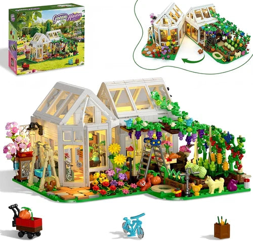 Flower House Building Set with LED Light, Botanical Greenhouse Garden Building