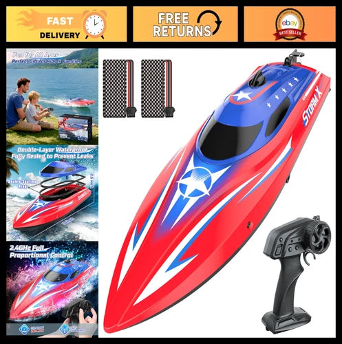 High-Speed Waterproof RC Boat for Kids & Adults, 20MPH, 2 Batteries, 2.4GHz Raci