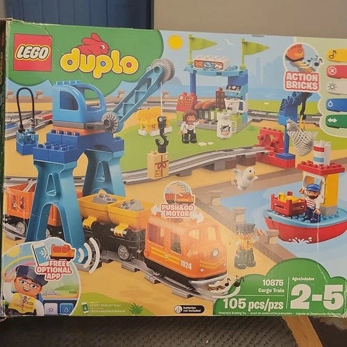 LEGO DUPLO 10875 Cargo Train w/ Working Engine 3 Minifigs 3 Action Blocks Incomp