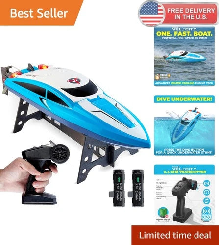 Remote Control Boat for Adults & Kids - 2.4GHz, 2 Batteries, Low Battery Alert