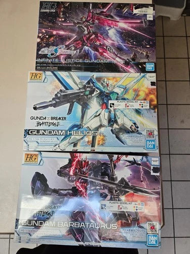 3 MG Gundam Build Kits. New. Infinite Justice. Helio and Barbataurus