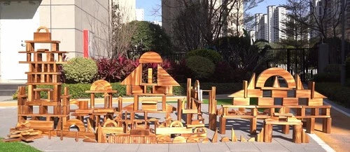 Large Vintage Solid Carbonized Wooden Building Blocks Set for Kids 3-12