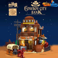 MOC Cowboy City Bank Modular Building Blocks set toys gift 1299 pcs with light