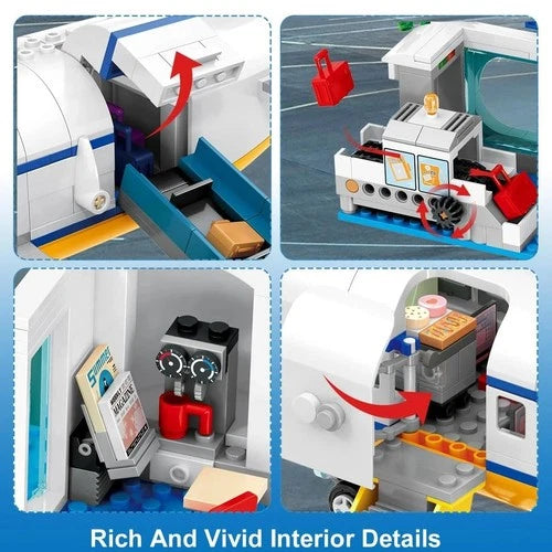 City Passenger Airplane Building Set w- LED Light, 901 PCS Plane Building Blocks