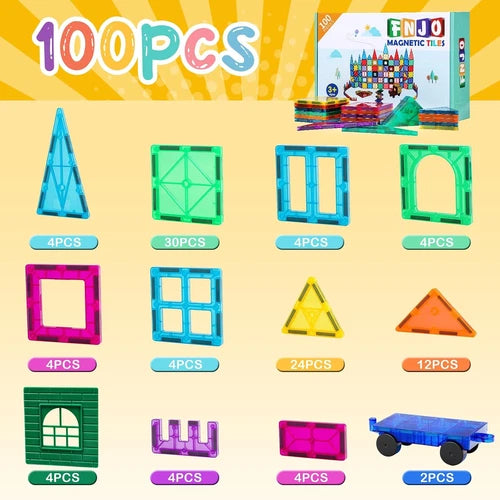 Magnetic Tiles, 100PCS STEM Building Blocks Toy Set for Kids