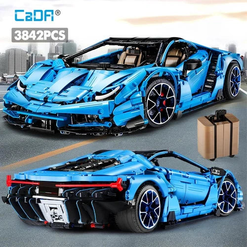3842pcs 1/8 Blue Hypercar Building Blocks Set MOC Technic Car Model Kit C61041