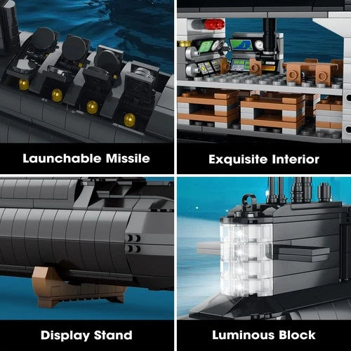 Reobrix Nuclear Submarine Building Set for Adults, 1498 PCS Military Submarin...
