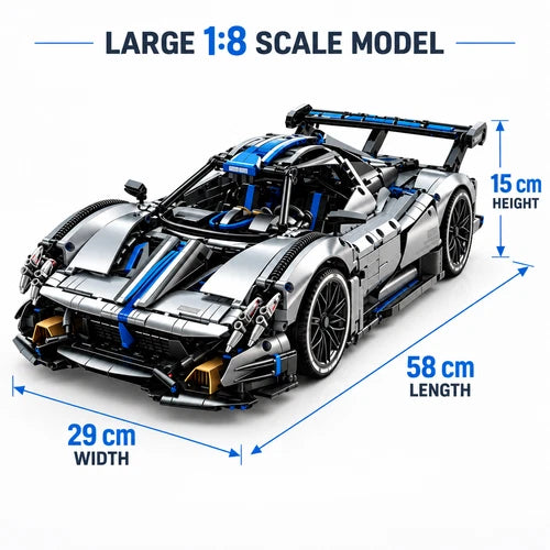 KAVOWORLD 3526PCS 1:8 Silver Blue Sports Car Building Blocks Model Toy Kit