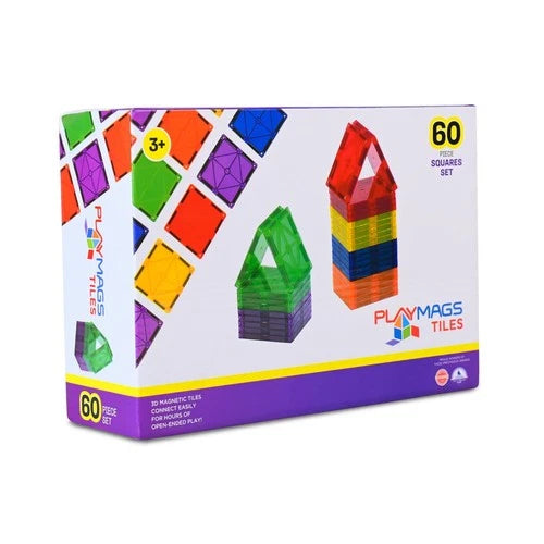 60-Piece 3D Magnetic Tiles Set - Super Strong, Safe STEM Building Blocks for Kid