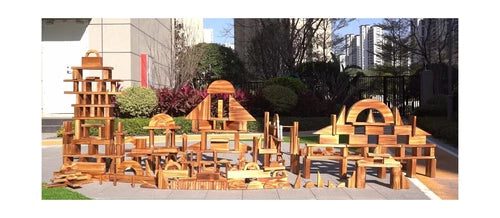Large Vintage Solid Carbonized Wooden Building Blocks Set for Kids 3-12 Outdo...
