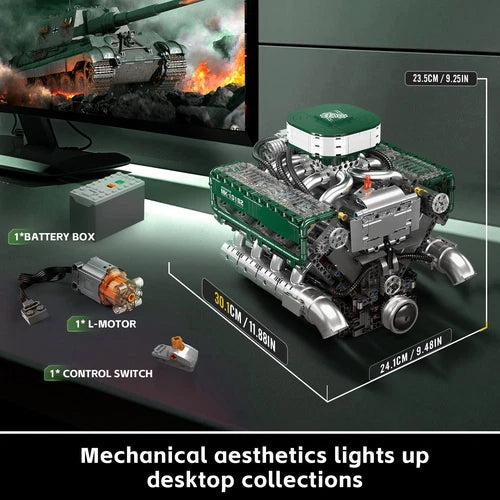 Mould King 10182 V8 Engine Double Turbo Eight Cylinder Green Building Block Toy