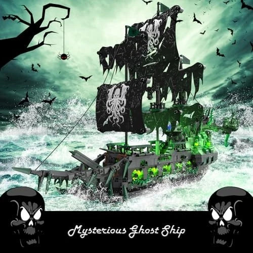 Flying Dutchman Pirate Ship Building Set for Adults - LED Lights, Detailed Model