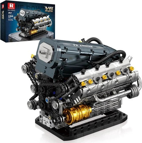 V6 Mechanical Engine Model Building Kit for Adults, Electroplated display detail