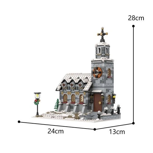 MOC Micro Winter Village Church Christmas Holiday Scene Building Set 1074 Pcs