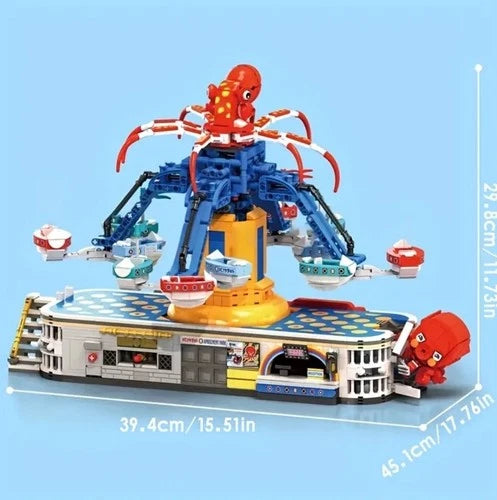 MOC Amusement Park Fair Ride Octopus Spinning Motorized Building Block Set Box