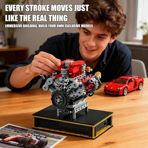 488 V8 Engine Kit with Motor, Building Blocks for Adults, 1123 PCS