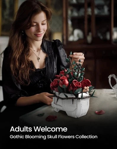iATOM Skull Roses Flower Bouquet Building Set, Skull Planter Botanical Collec...