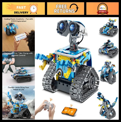 STEM Robot Building Kit with Remote Control - 5-in-1 Coding Toys for Kids 8-14