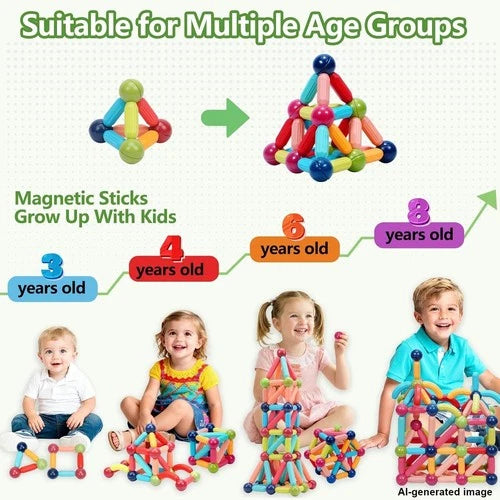 Colorful Magnetic Toy: 132pc STEM Building Blocks for Kids Ages 3-12, Gift Idea