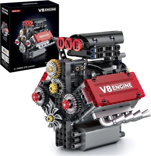V8 Engine Model Kit - STEM Building Set, 8-Cylinder Engine with Battery & Motor,