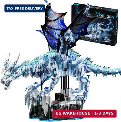 Mechanical Ice Dragon Building Set, 1646 PCS LED Light-Up Dragon Building Blocks