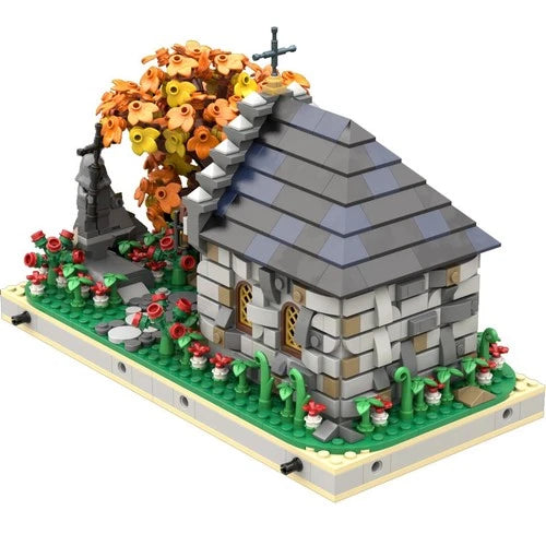 MOC Medieval Small Cemetery with Tombstone Memorial Building Set 1281 Pcs