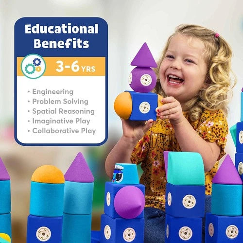 Blockaroo Magnetic Foam Building Blocks 100-Piece Set for Toddlers, BLXLBLD100