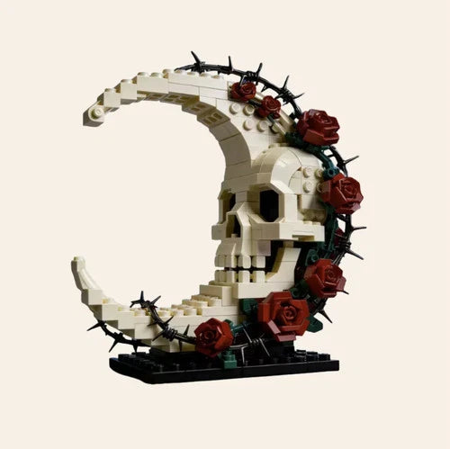 NEW Crescent Moon Skull Building Blocks Set Model Adults MOC Halloween Decor