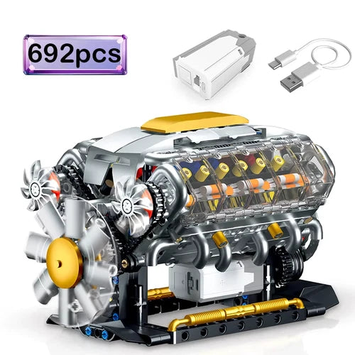 New Electric V8 Engine 692pcs Technic Building Blocks Car Model Set Unbranded