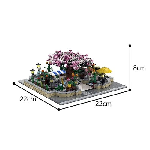 MOC Modular Botanical Garden Park with Sakura Tree & Flower Shop 1399 Pcs