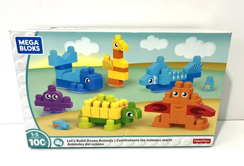 MEGA BLOKS LET'S BUILD OCEAN ANMALS SET 100 PCS BUILDING BLOCKS FISH TURTLE CRAB