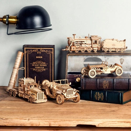 ROKR DIY 3D Wooden Puzzle Car Model Mechanical Self Assembly Kit Kids Boys Toys