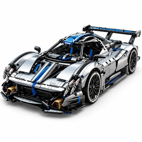 KAVOWORLD 3526PCS 1:8 Silver Blue Sports Car Building Blocks Model Toy Kit