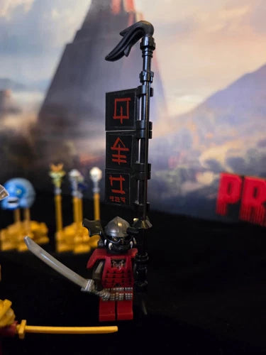 100% MEOW 3 Samurai Predator Figures, One-of-a-Kind Bushi, with Clan Banner, Lot