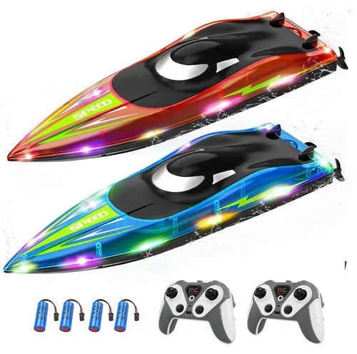 RC Boat w/LED Lights,2pcs,14" Remote Control Boat for Kids&Adults,2.4Ghz Fast RC