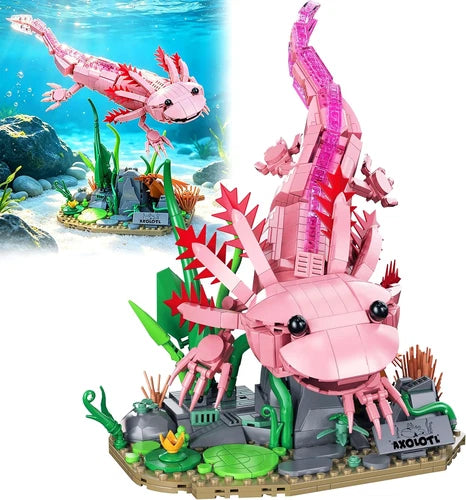 Axolotl MOC Building Blocks Set 998 Pcs, Realistic Poseable Amphibian Model with