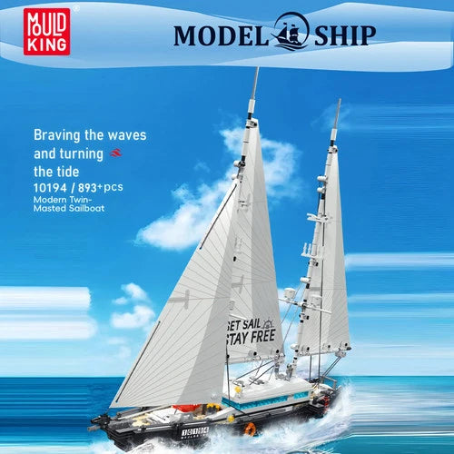 893+ Sailing Boat Assembly Twin-Masted Schooner Ship Model Building Blocks Kit