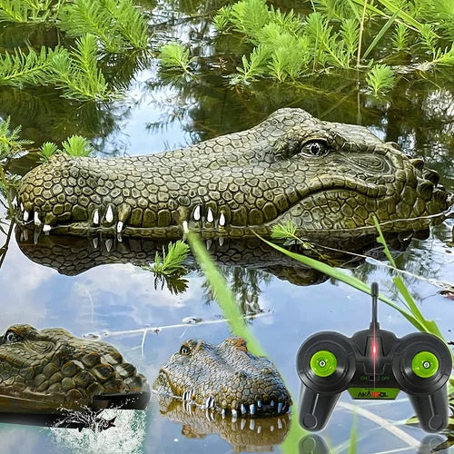 2.4 Ghz RC Boats - Large Resin Decoy and Floating Crocodile Head Toy Rechargeab