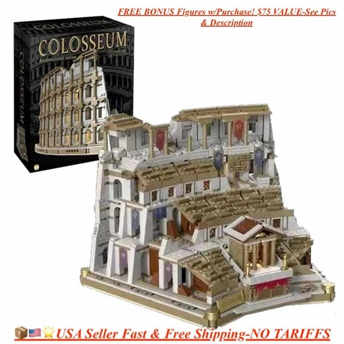 NEW USA Rome Colosseum 2900PC LED Building Block Set W/Box & 20+ROMAN FIGURES
