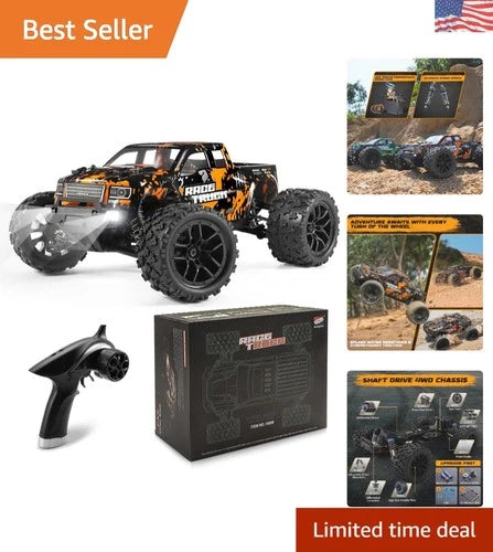 4WD 1:18 Scale RC Monster Truck - Waterproof, LED Lights & 2 Batteries