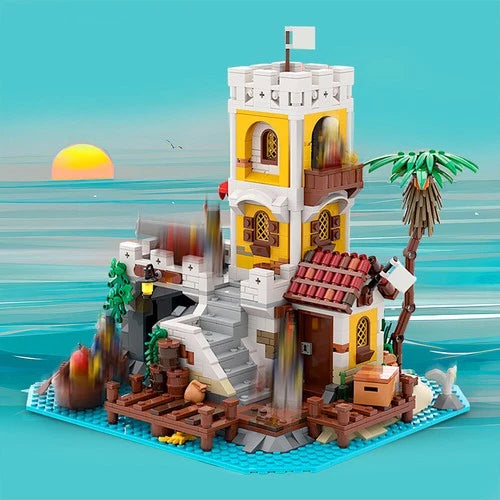 Modubrix Medieval 0utp0st Model with Castle Interior 1205 Piece Building Kit Set