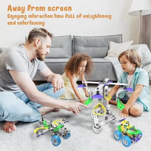 107Pcs Motorized Erector Sets for Kids Ages 4 5 6 7 8+,STEM Building Toys