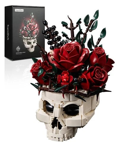 Gothic Skull Building Blocks Set Horror Botanical Brick Kit Gothic Brick